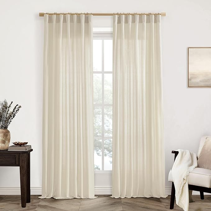 XTMYI Tan Beige Curtains 84 Inches Long for Living Room,Sheer Linen Hooks Pleated Back Tab Light ... | Amazon (US)