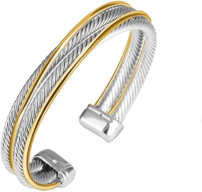 UNY JEWEL Jewelry Make a Statement Two Tone Twisted Cable Wire Caviar Imitation Pearl Cuff Bangle... | Amazon (US)