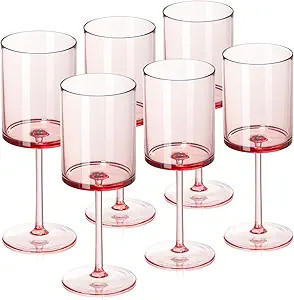 6 Pcs Pink Plastic Wine Glasses 10 Oz Colored Stemmed Glassware Square Drinking Glasses Elegant R... | Amazon (US)