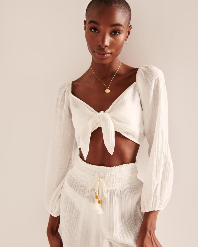Off-The-Shoulder Gauzy Beach Top | Abercrombie & Fitch (US)