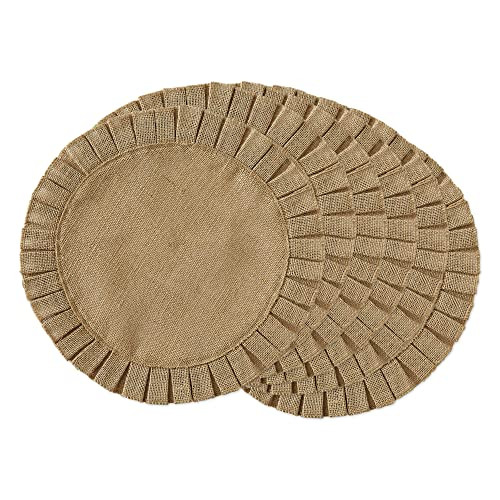 DII Jute Burlap Collection Kitchen Tabletop, Placemat Set, 15" Round, Ruffle Trim Natural, 6 Count | Amazon (US)