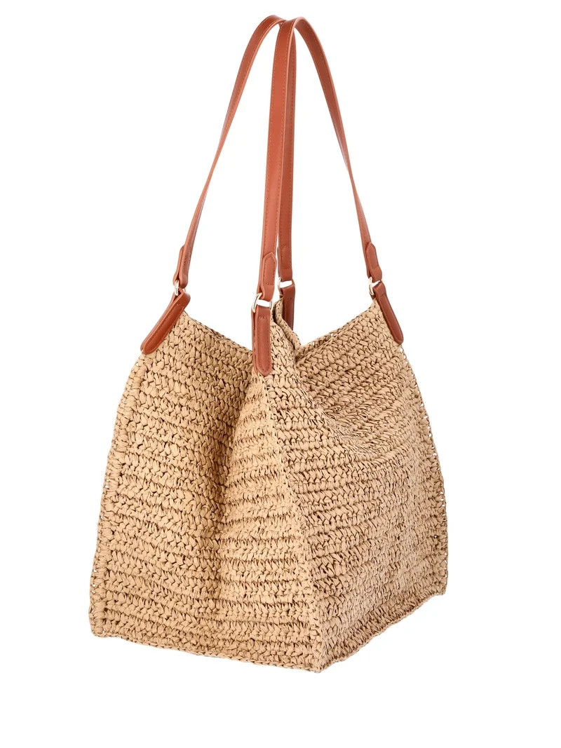 Time and Tru Women's Packable Straw Tote, Natural | Walmart (US)