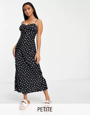 Ever New Petite cowl neck dress in black polka dot print | ASOS (Global)