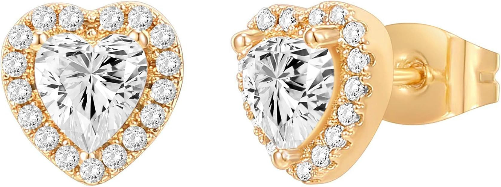 PAVOI 14K Gold Plated 925 Sterling Silver Post Brilliant Round Faux Diamond Halo Earrings - Premi... | Amazon (US)