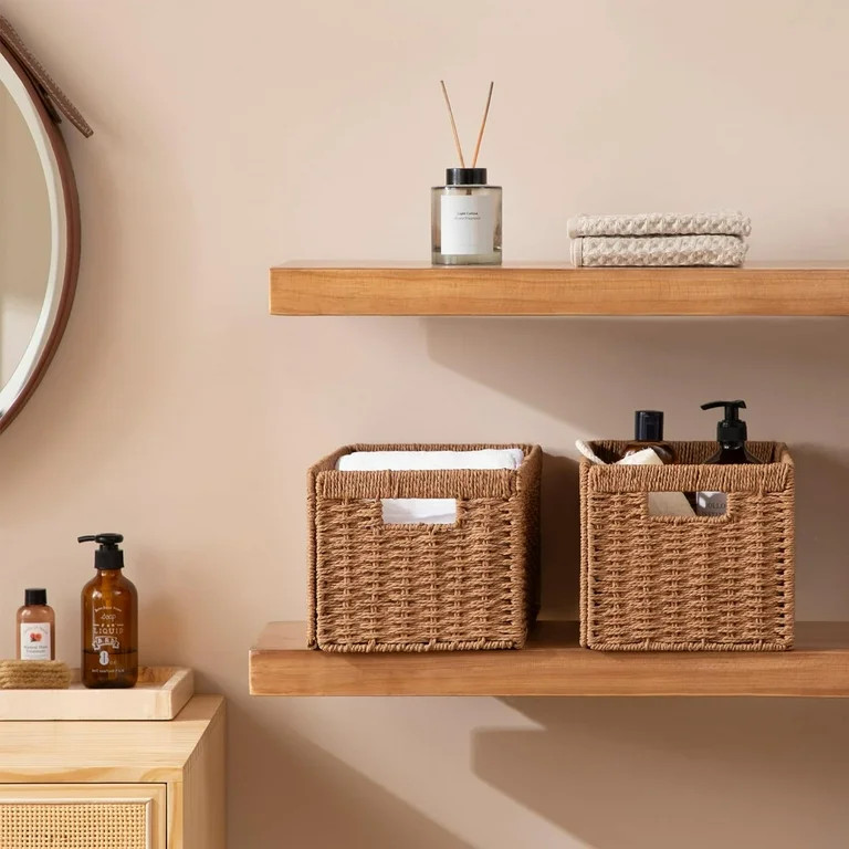HBlife 3 Pack Wicker Baskets, Rectangle Wicker Storage Baskets with Built-in Handles, Paper Rope ... | Walmart (US)