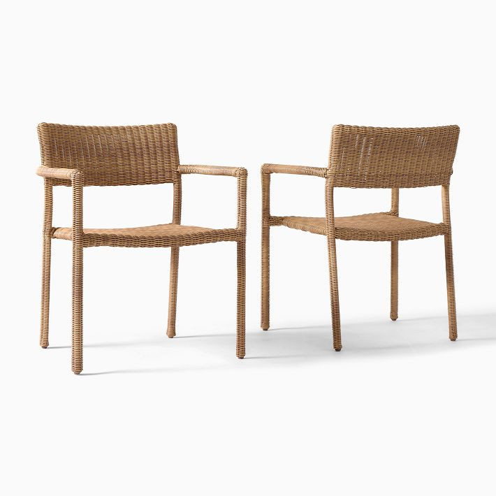 Westport Wicker Slim Profile Outdoor Stacking Dining Arm Chair (Set of 2) | West Elm (US)