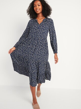 Printed Tiered Midi Swing Dress for Women | Old Navy (US)