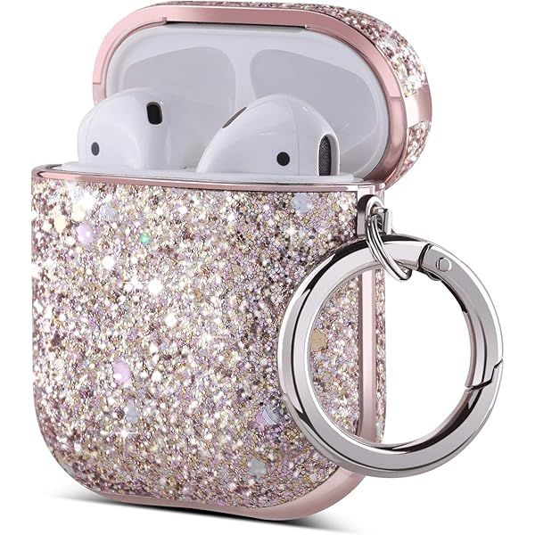 MOLOVA Bling Case for Airpods 1&2 Case,Hard Cover Glitter Rose Gold Luxury Leather with Gold-Plated  | Amazon (US)