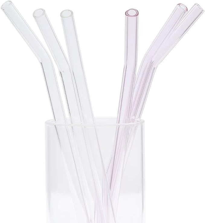 KAOWOD Transparent pink Colors Reusable Glass Drinking Straws,8.7''x0.3'',for Coffee,Milkshakes,F... | Amazon (US)