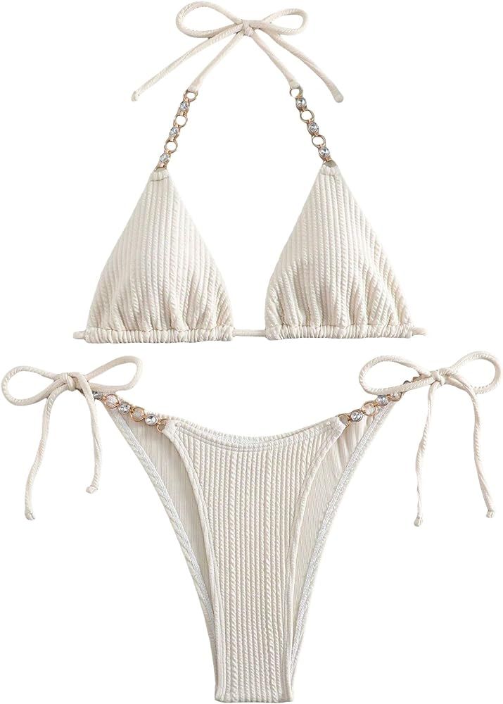 SHENHE Women's Sexy Bikini Sets Ring Triangle Tie Bathing Suits 2 Piece Swimsuits | Amazon (US)