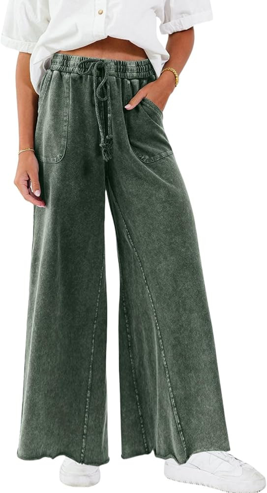 Women Wide Leg Sweatpants Jeans High Waist Baggy Trouser Loose Boyfriend Denim Pants Y2K | Amazon (US)