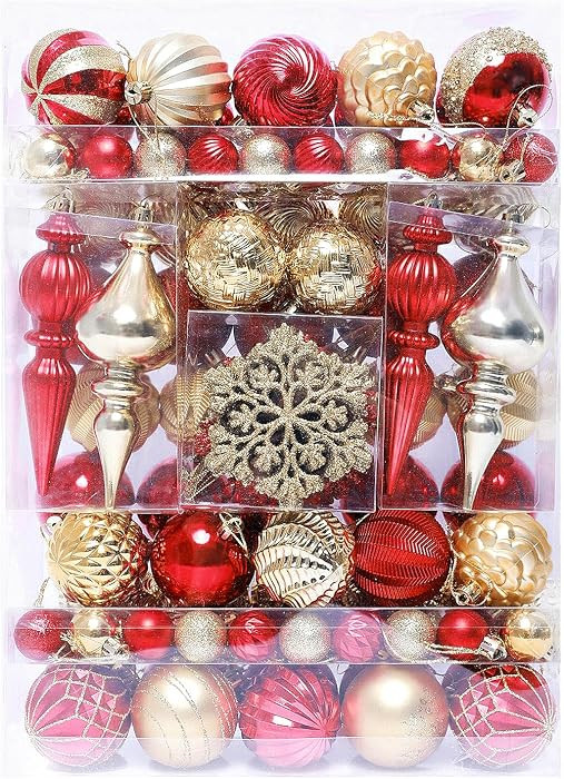 Christmas Tree Ornaments Decorations Set-116ct 1.18-6.5 Inch Assorted Red Gold Shatterproof Decor... | Amazon (US)