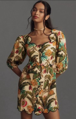 Farm Rio Anthropologie Women Dress Mini Scallop Trim Vacay Tropical Size XLP NWT | eBay | eBay US