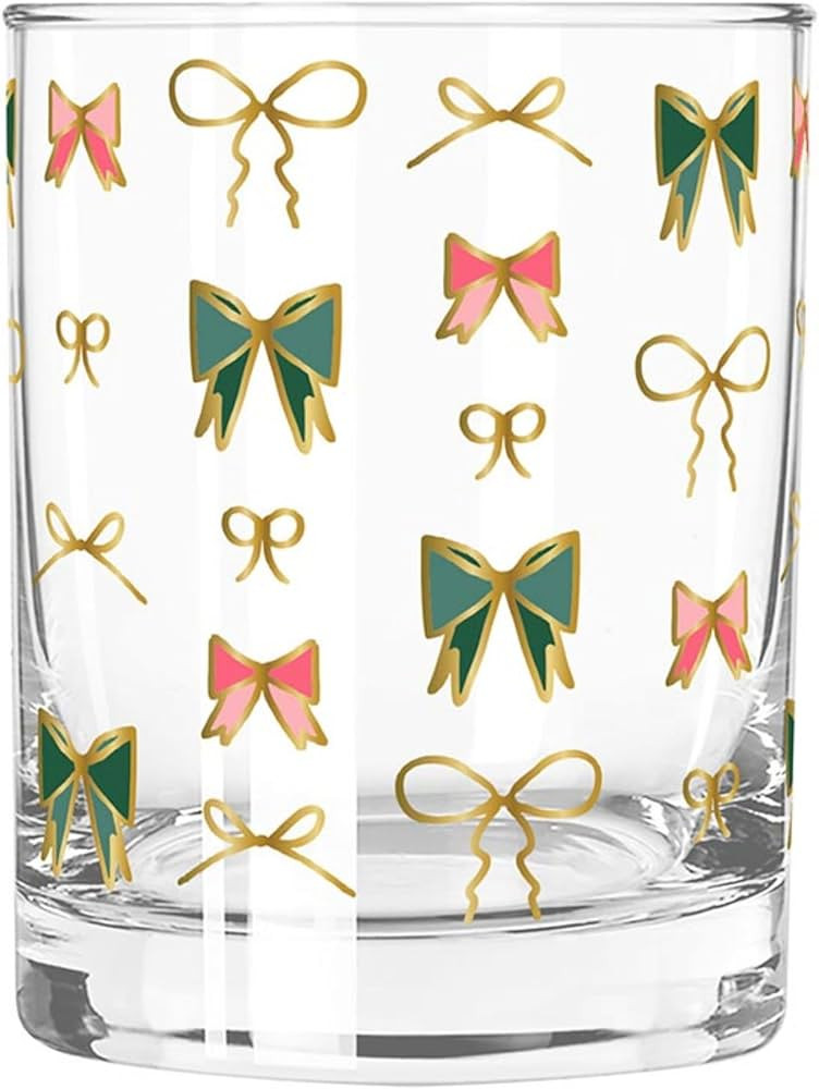 Slant Collections Christmas Cocktail Glasses Double Old Fashioned Glass, 12-Ounce, Knots And Bows | Amazon (US)