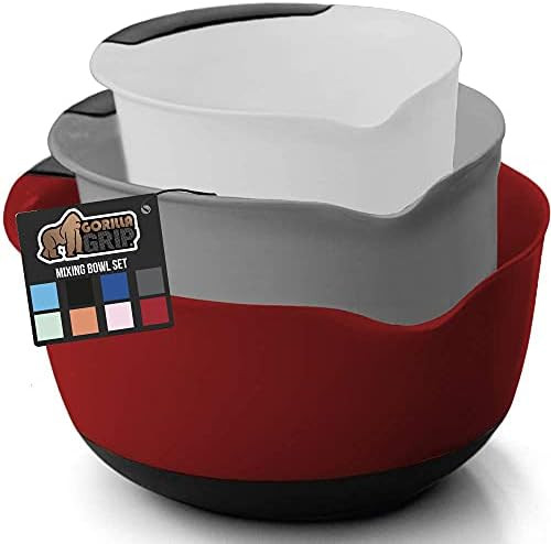 Gorilla Grip Mixing Bowls Set of 3, Slip Resistant Rubber Bottom, Nesting Baking Bowl, Soft Handl... | Amazon (US)