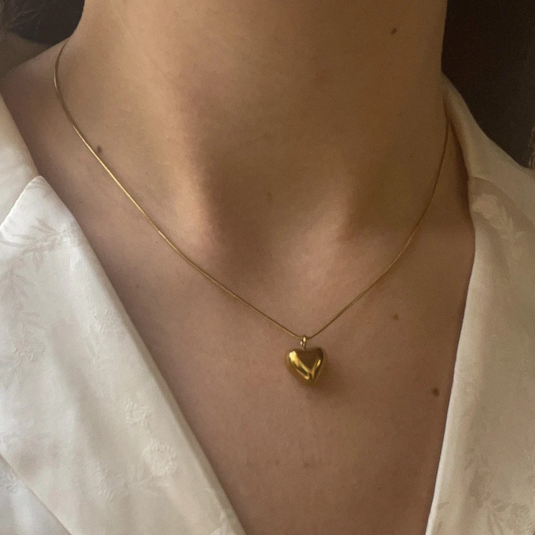 Mini Puffed Heart Necklace Puffy Chunky Heart Pendant Snake - Etsy | Etsy (US)