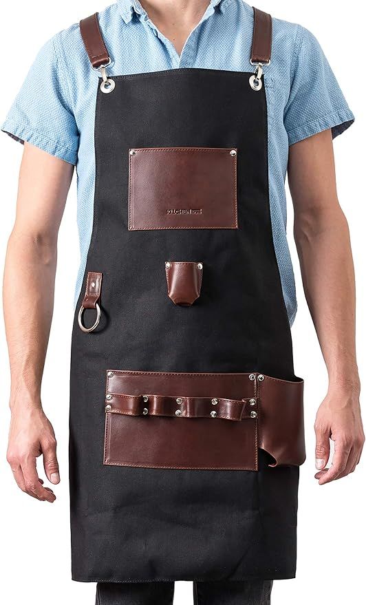Kitchen For Pros Chef Apron - High End Aprons For Men with Genuine Leather- A must have for your ... | Amazon (US)