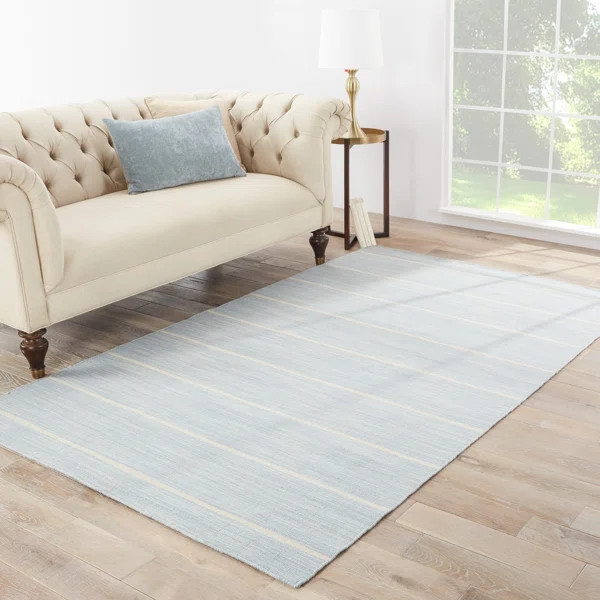 Krum Striped Handmade Flatweave Wool Blue/White Area Rug | Wayfair North America