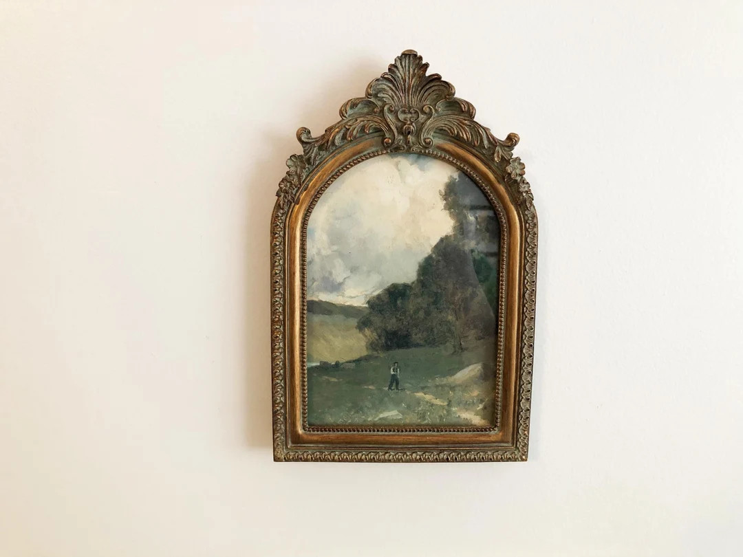 Vintage Landscape Art Print in Baroque Bronze Arch Frame - Etsy | Etsy (US)