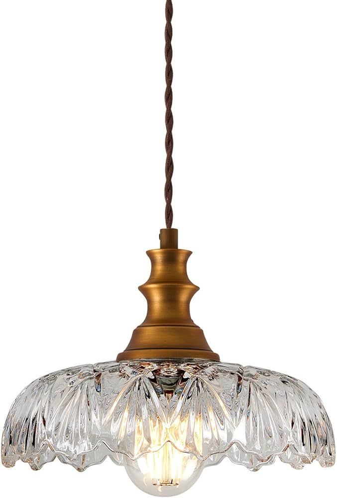 Curreyfols Pendant Light Fixtures,Farmhouse Vintage Gold Glass Pendant Ceiling Hanging Light,Bras... | Amazon (US)