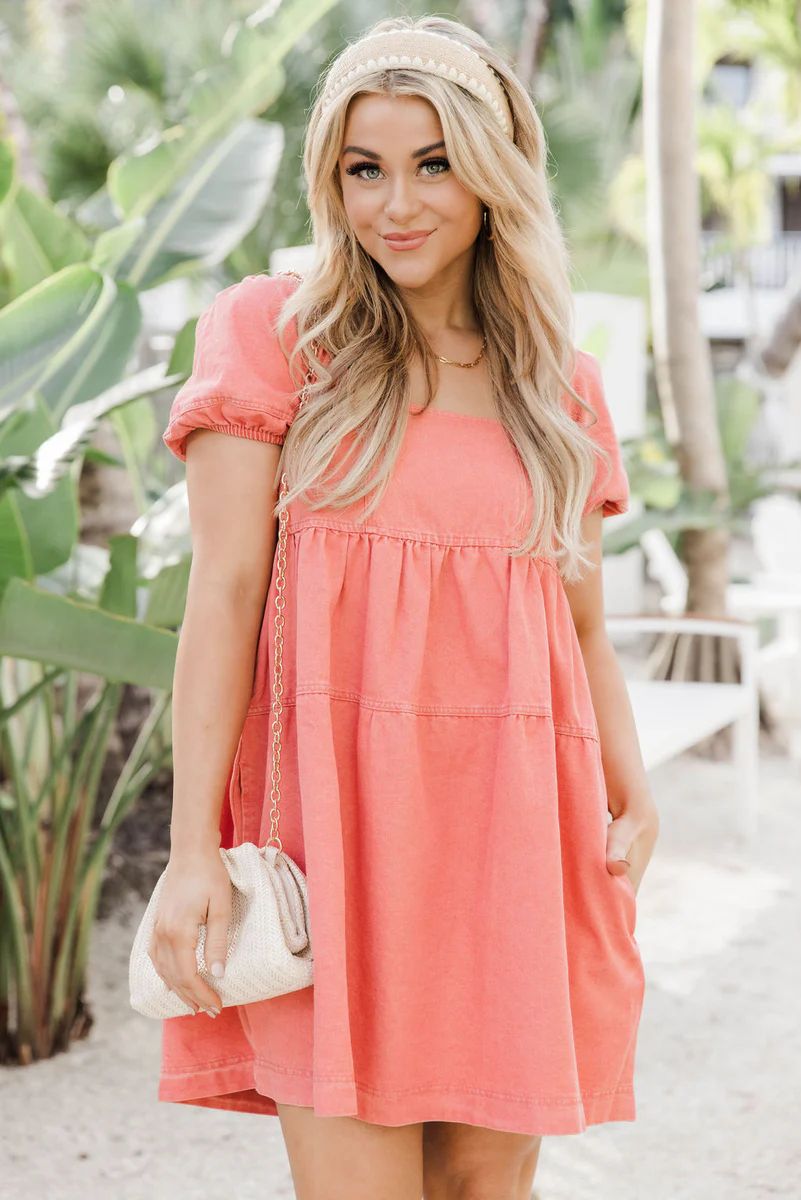 Never Forget This Mauve Pink Denim Babydoll Dress FINAL SALE | Pink Lily