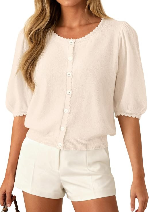 PRETTYGARDEN Women Short Sleeve Lightweight Knit Cardigans | Soft Button Up Shirts, Comfy Sweater... | Amazon (US)