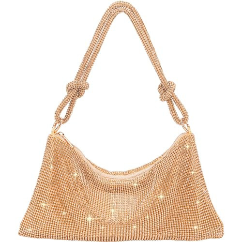 MUVKE Rhinestone Purse Sparkly Evening bag Diamond Clutch for Women, Evening Prom Rhinestone Handbag Hobo Bag for Party Club Wedding (Champagne-L) | Amazon (US)
