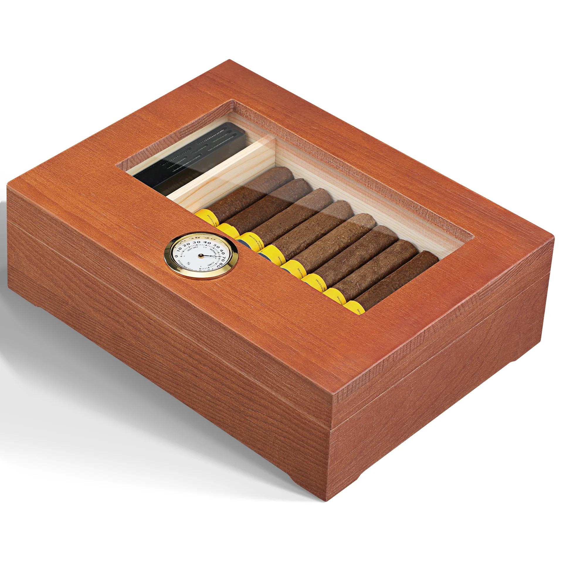 Cigar Humidor for 20-30 Cigars, Desktop Cedar Wood Storage Case Holds 20-30 Cigars with Hygromete... | Walmart (US)