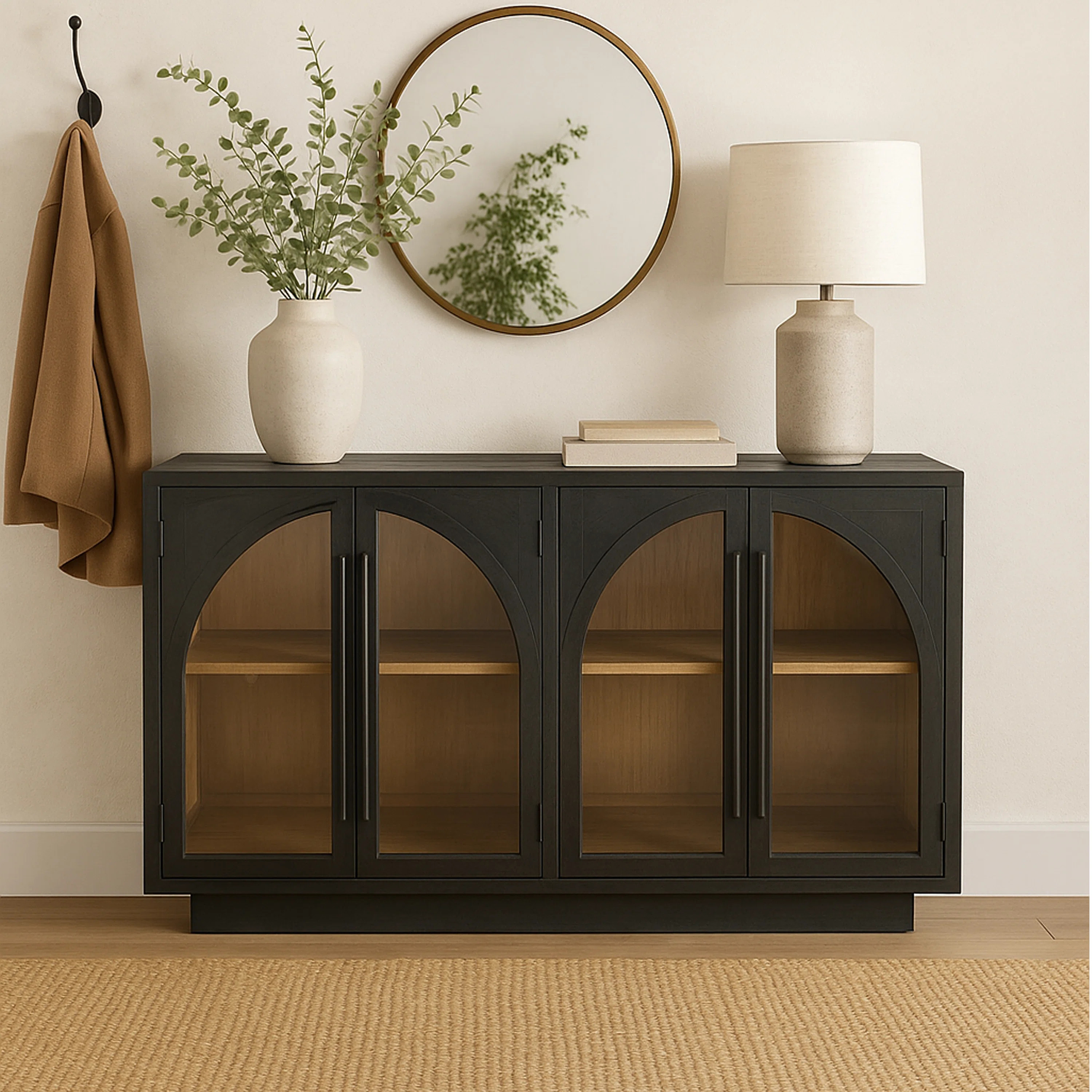 Arvetta 60'' Wood Four Door Sideboard With Glass | Wayfair North America