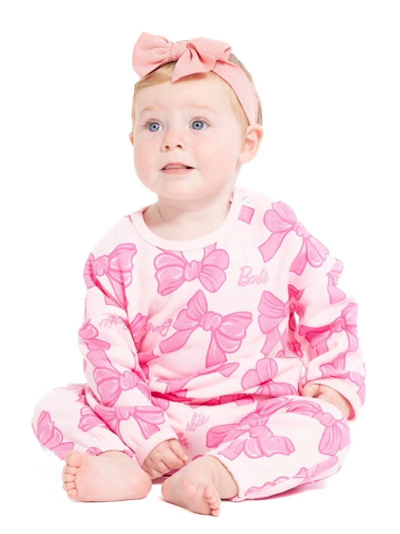 Barbie Baby Girls Bubble Sleeve Printed Sweatshirt and Joggers Set, 2-Piece, Sizes 0/3M-24M | Walmart (US)