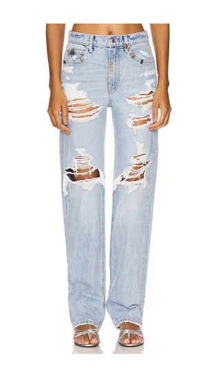 Distressed Ez Mid Rise Jean in Light Powder Blue | Revolve Clothing (Global)
