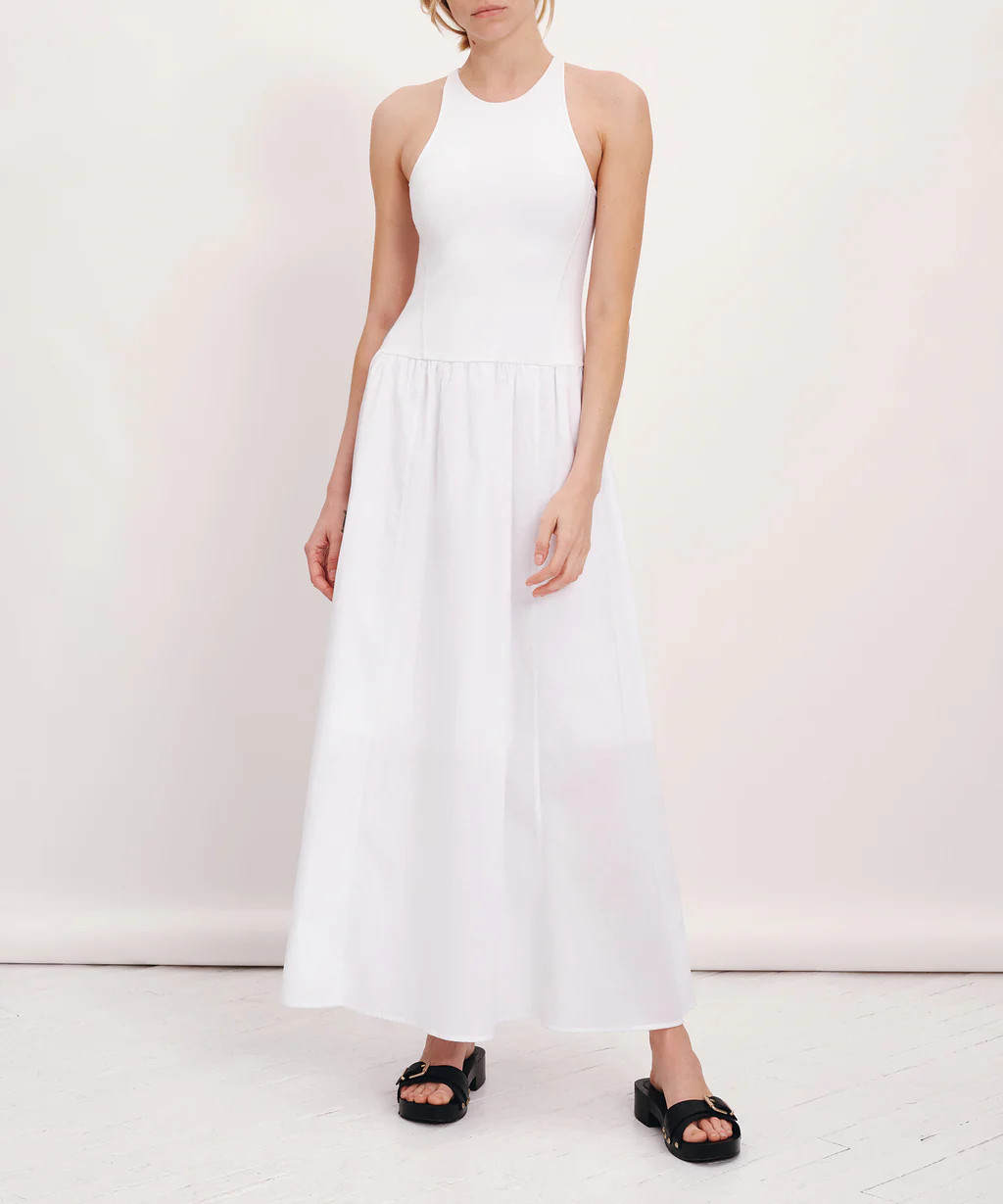 Pima Cotton Mixed Media Maxi Dress - White | ATM Collection