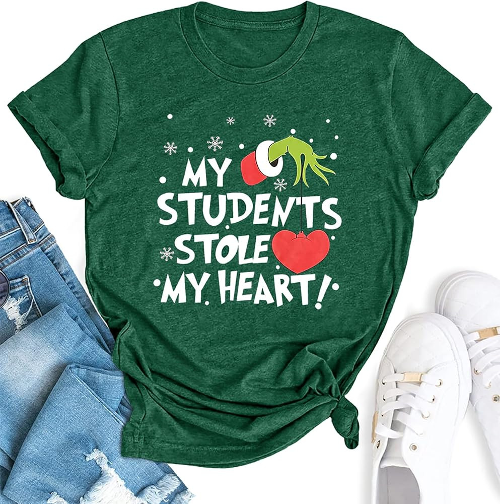 Christmas Shirts for Women Santa Holiday Short Sleeve Tops Xmas Graphic Print T Shirt | Amazon (US)