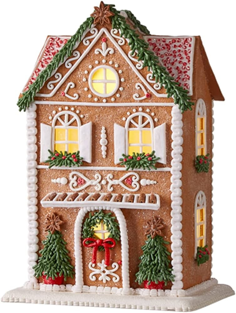 One Holiday Way 13-Inch Light Up Faux Gingerbread House w/Elegant Winter Rosemary Greenery, Trees... | Amazon (US)