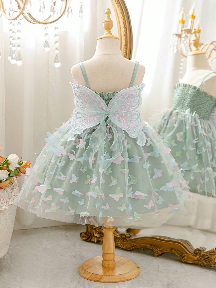 Toddler Girl Butterfly Appliques Dress Little Princess Fairy Tulle Summer Sleeveless Birthday Par... | SHEIN