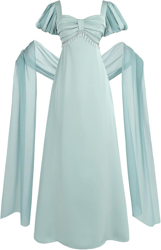 LTAKK Regency Dress Women Satin Regency Costume Empire Waist Tea Party Victorian Gown with Shawl | Amazon (US)