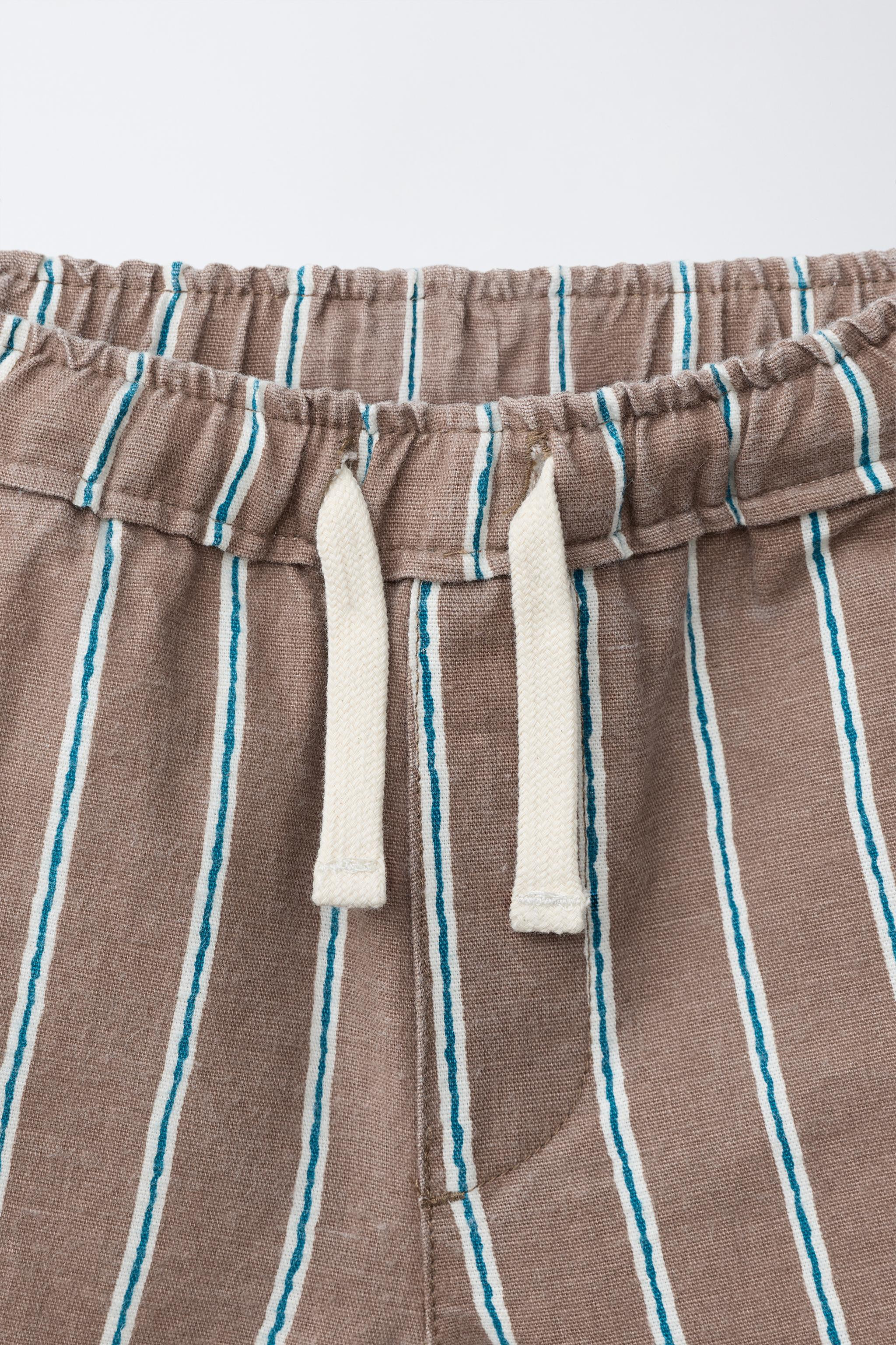 STRIPED COTTON AND LINEN SHORTS | Zara US