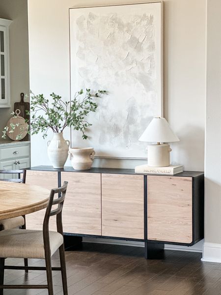 Dining room views. This wall of my dining room is a popular one with the oversized art! Home decor accessories linked. The target lamp & artisan vases.

#LTKfindsunder100 #LTKstyletip #LTKhome