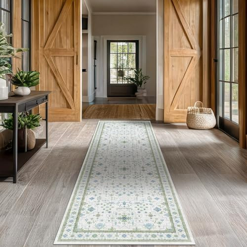 Oushak Wide Hallway Runner Rug 2'6"x8' - Vintage Turkish Floral, Washable Low Pile Non Slip Extra... | Amazon (US)
