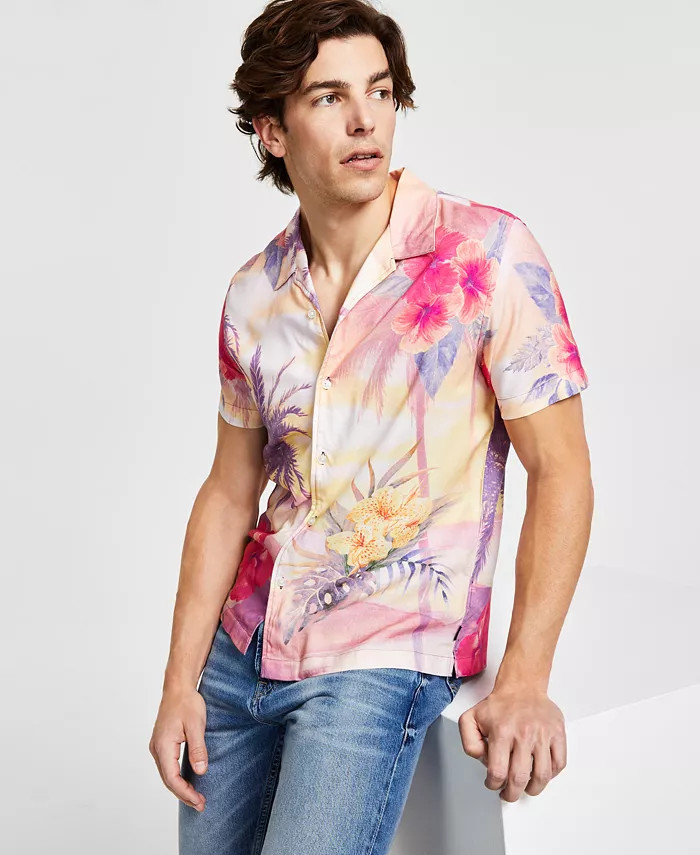 Men's Tropical Print Short-Sleeve Camp Shirt | Macys (US)