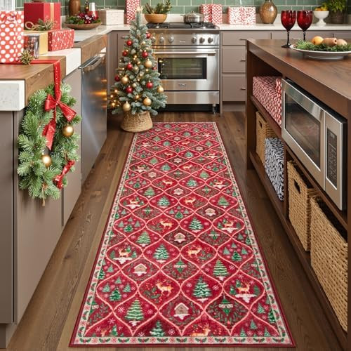 Lahome Christmas Kitchen Runner, 2x6 Hallway Runner Rug Christmas Washable Non Slip Carpet, Chris... | Amazon (US)