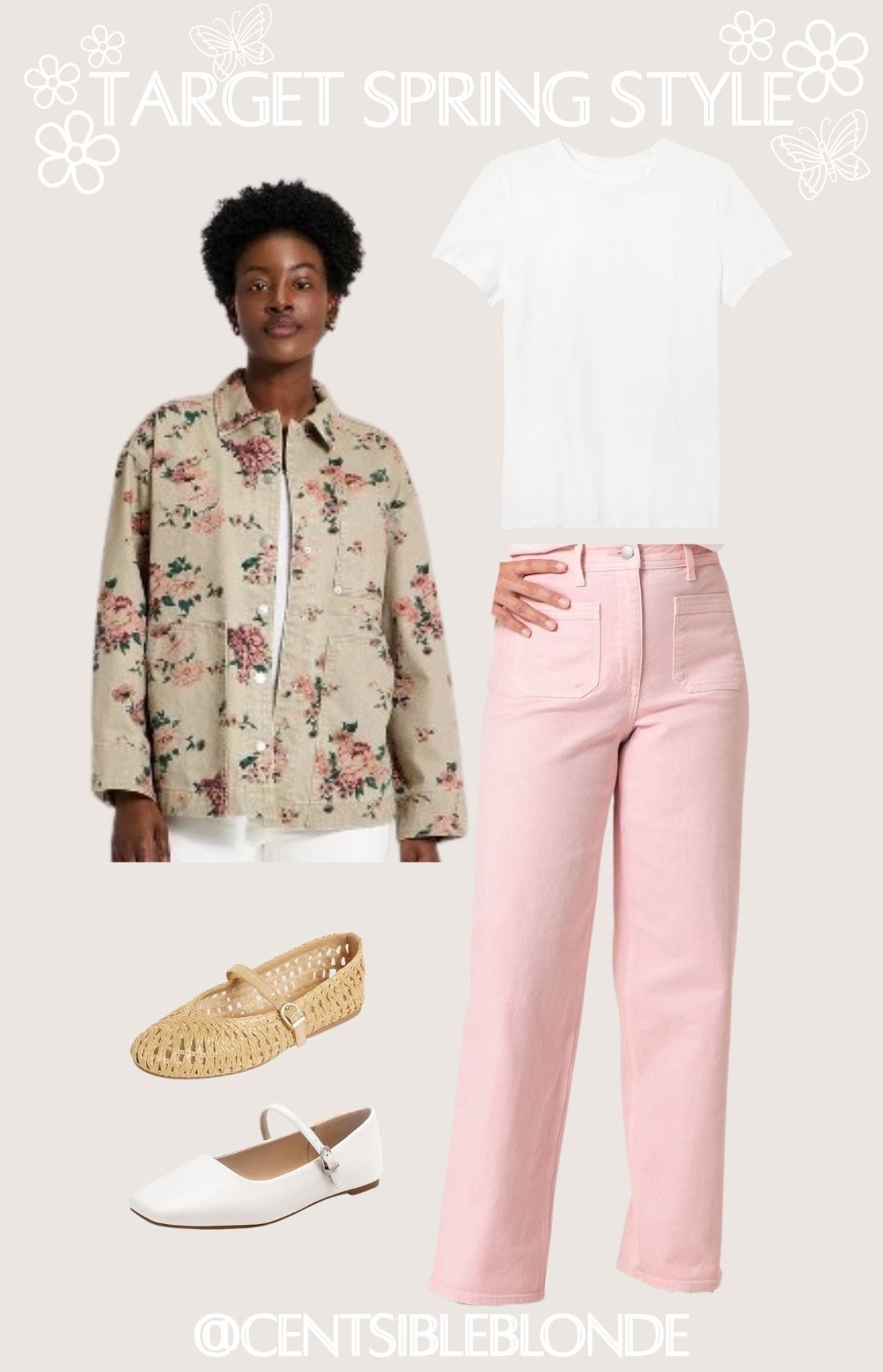 Pink jeans, Mary Jane flats, straight leg jeans, high waisted jeans, floral jacket, denim jacket, spring outfit, target outfit, spring style, white tee, work flats

#LTKSeasonal #LTKMidsize #LTKootd