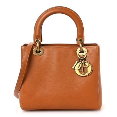 Christian Dior Grained Calfskin Medium Lady Dior Brown | FASHIONPHILE (US)