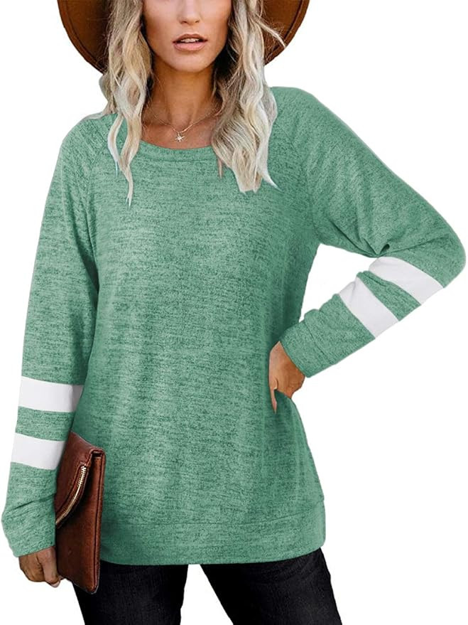 NSQTBA Womens Crewneck Sweatshirts Color Block Long Sleeve Sweaters Tunic Tops | Amazon (US)