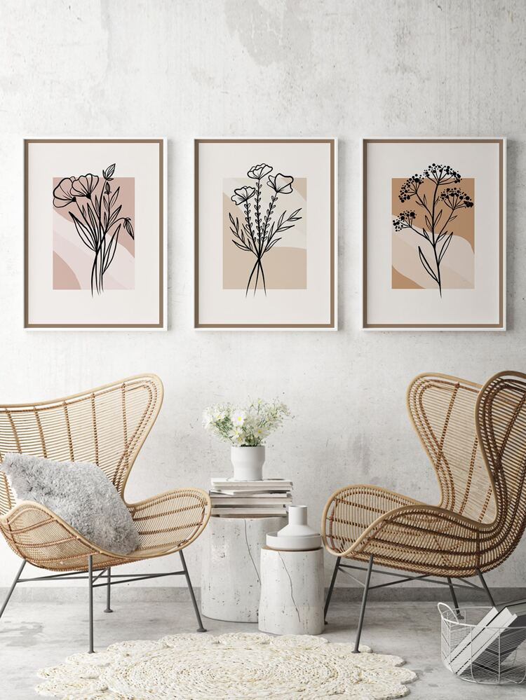 3pcs Floral Print Unframed Painting | SHEIN