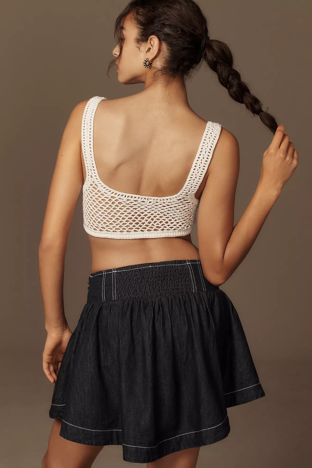 Pilcro Basque-Waist Denim Mini Skirt | Anthropologie (US)