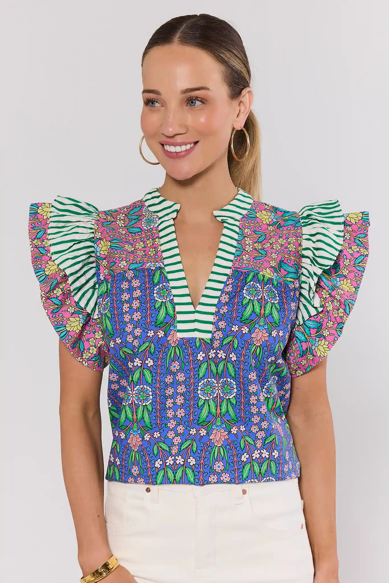 Multi Printed Flutter Sleeve Top by THML | Avara