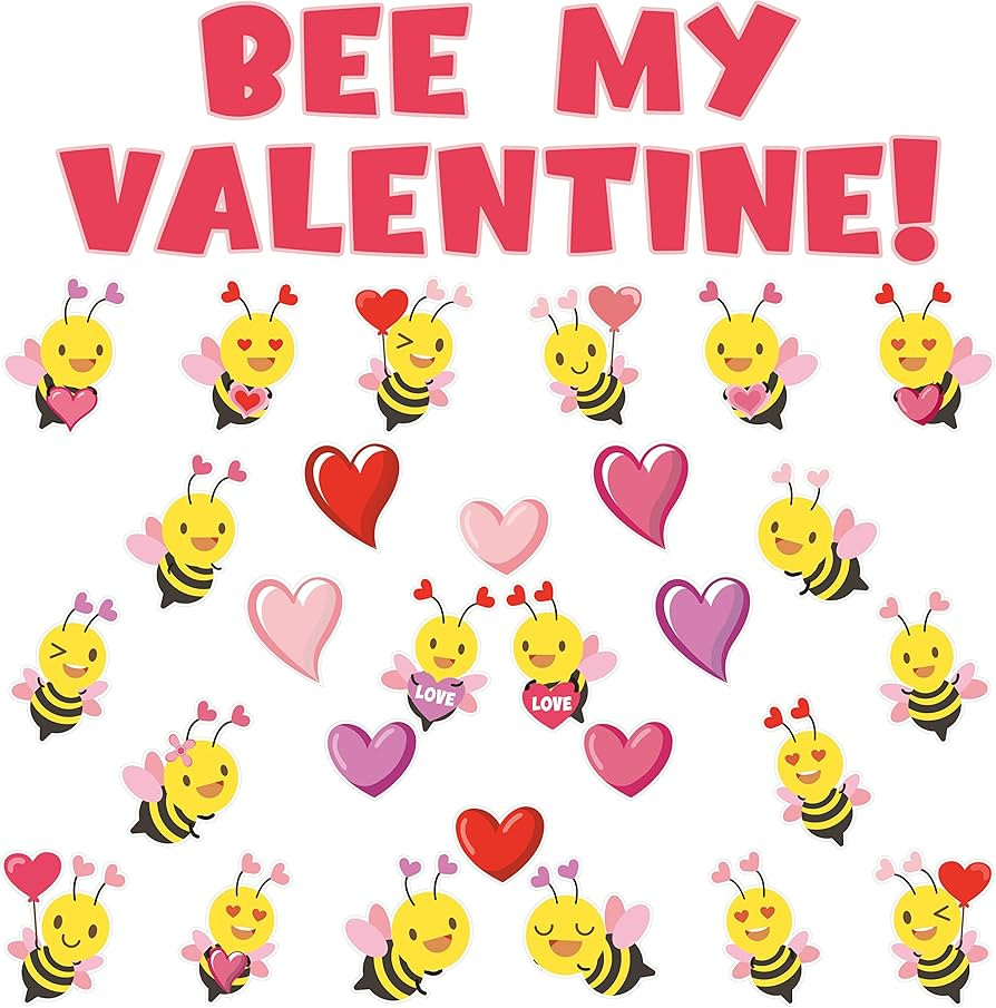 AsodSway 84Pcs Valentine's Day Bee Bulletin Board Cutouts Bee My Valentine Heart Accents Name Tag... | Amazon (US)