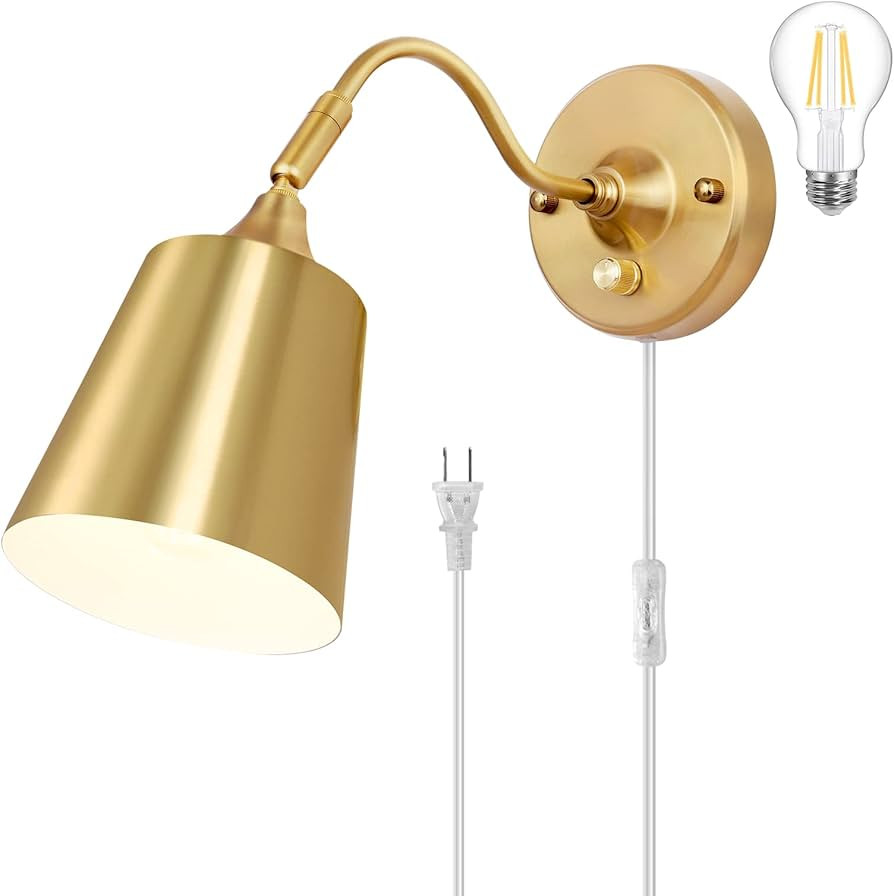 TRLIFE Wall Sconce Plug in, Dimmable Wall Sconces Adjustable Gold Wall Lights with Plug in Cord a... | Amazon (US)