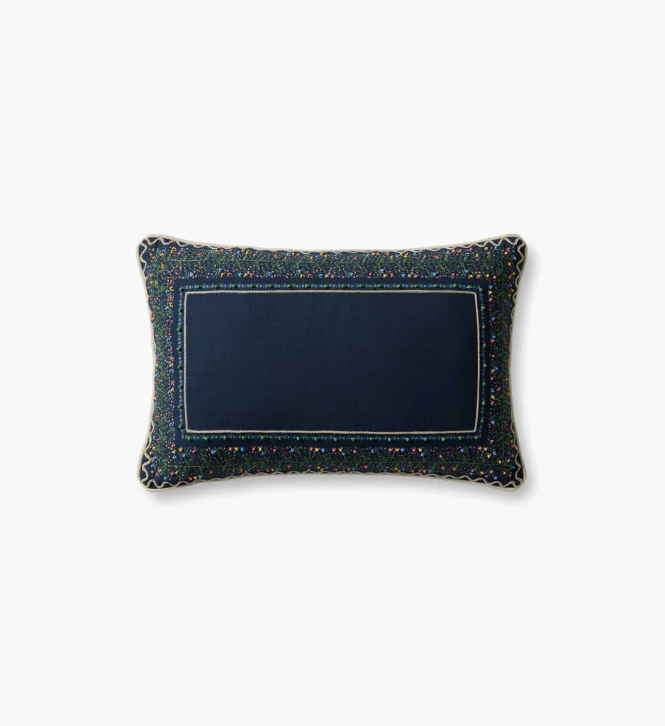 Garden Vines Embroidered Lumbar Pillow - Blue | Rifle Paper Co.